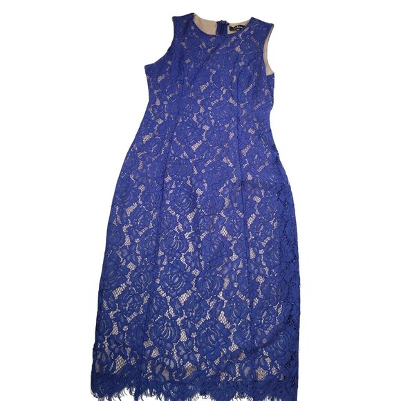 Lulus Womens Royal Blue Sleeveless Lace Midi Dress M Polyester Blend - Picture 1 of 7